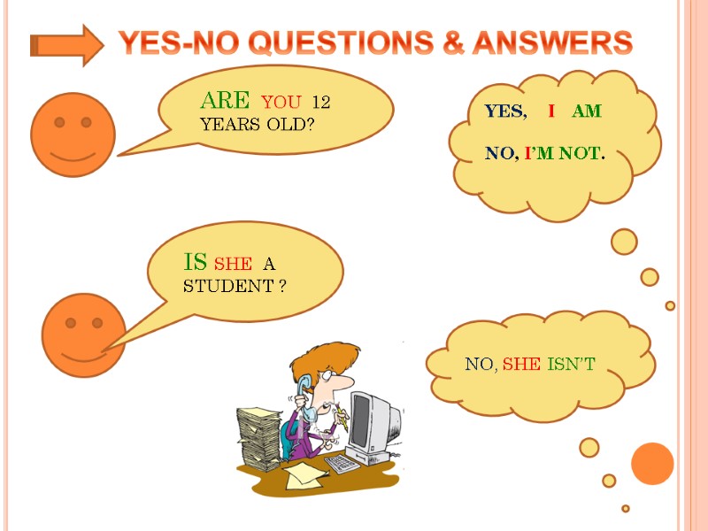 YES-NO QUESTIONS & ANSWERS ARE  YOU  12 YEARS OLD? YES,  